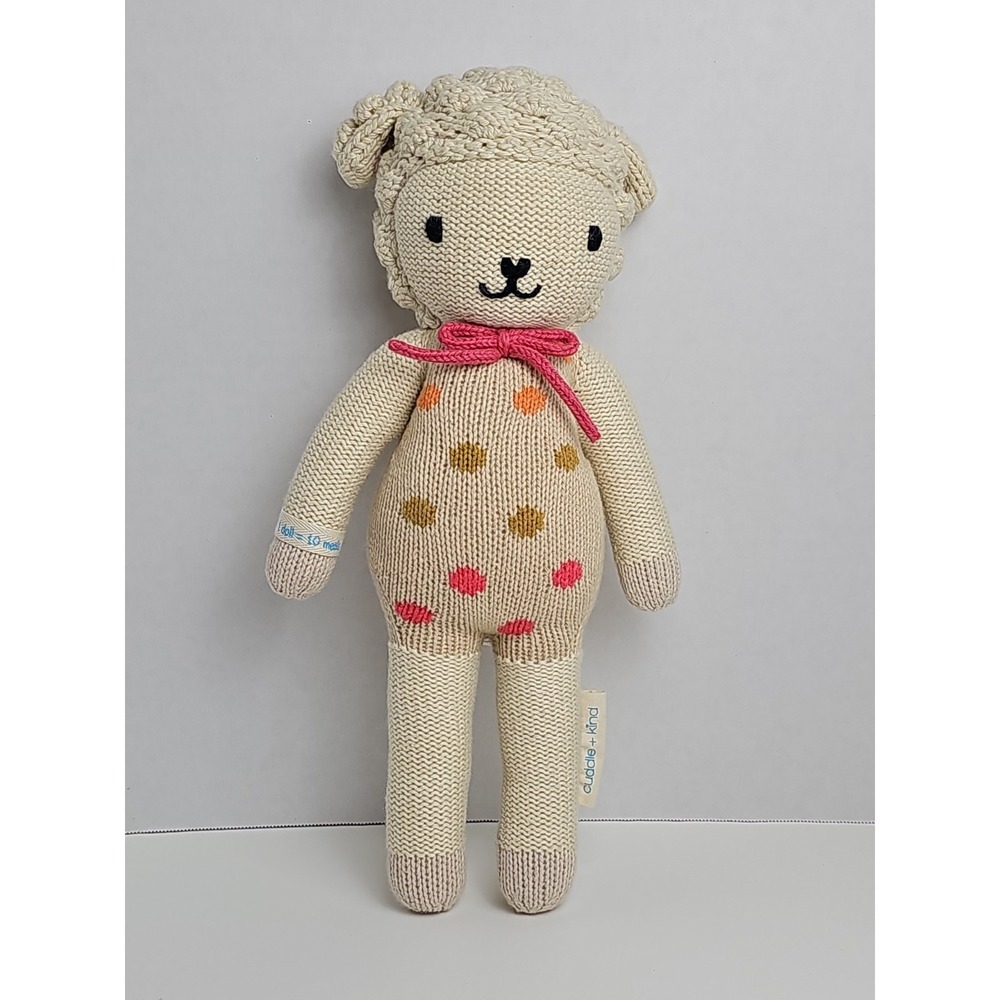 Cuddle + Kind Lucy the Lamb Plush Knit Doll with Polka Dot Pattern Cotton Stuffe